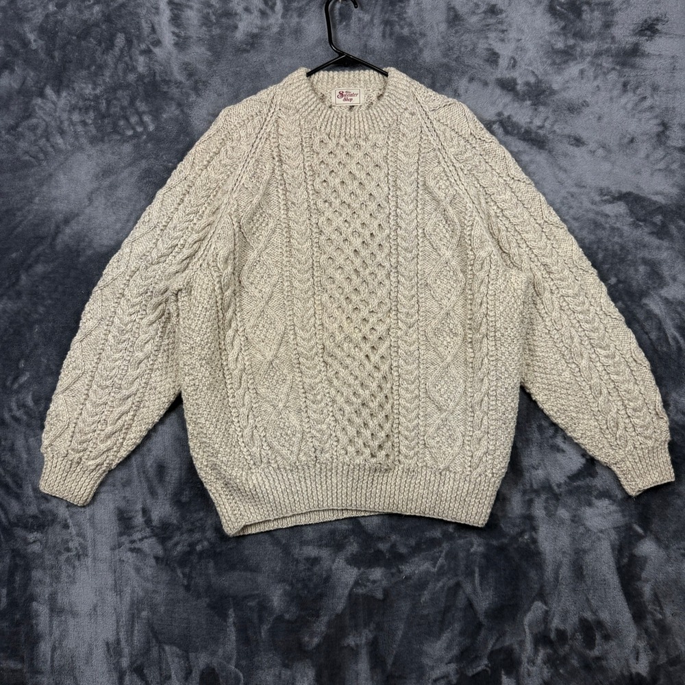 The Sweater Shop Cable Knit Sweater Mens XL Beige Fisherman Crewneck Pullover